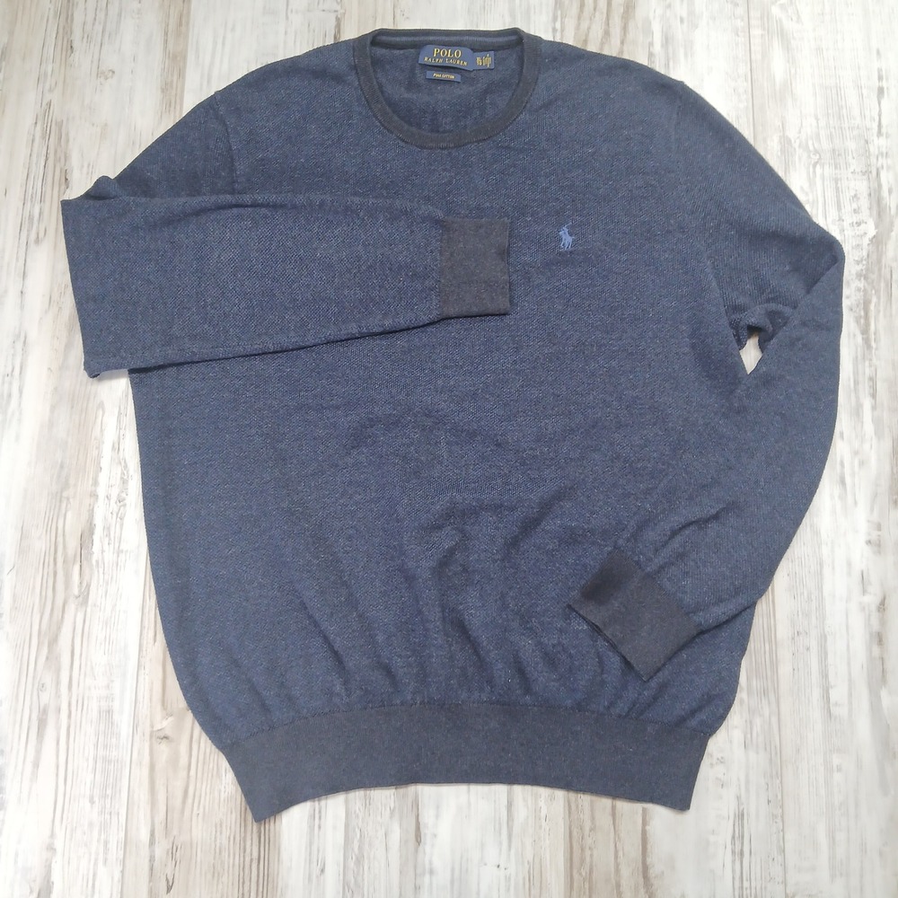 Polo‎ Ralph Lauren Mens Pima Cotton Crewneck Sweater Navy Blue XL - Picture 2 of 9